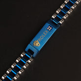 Mens Blue Two Tone Chain Bracelet R
